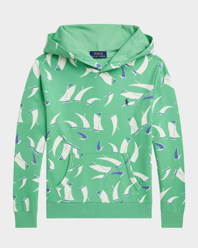 Boy's Sail-Boat Printed Hoodie, Size S-XL